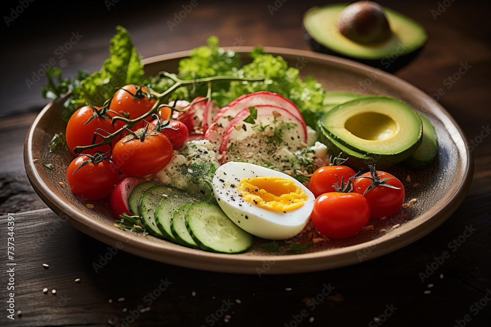 Fresh Vegetable Salad with Boiled Eggs and Avocado