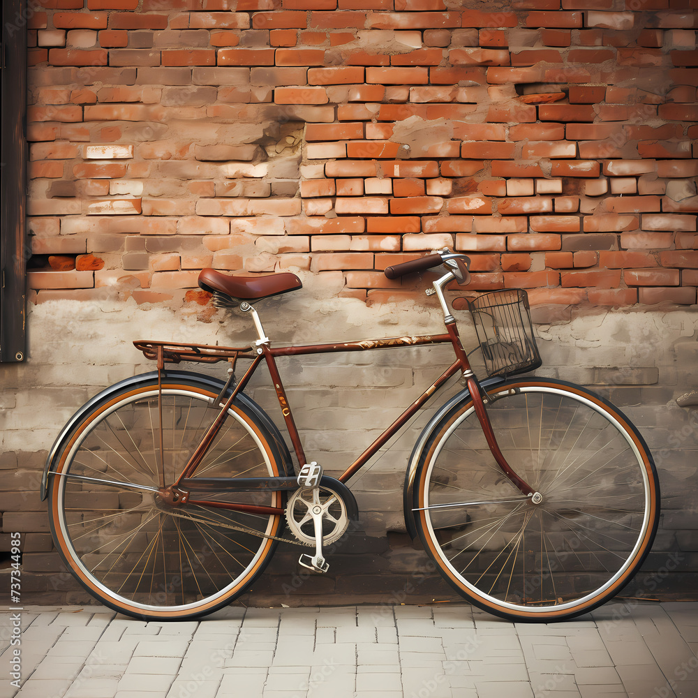 Vintage-style photo of a classic bicycle against a brick wall.