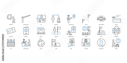 Migration icons set. Set of editable stroke icons.Vector set of Migration
