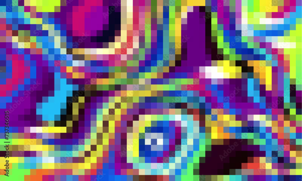 Trippy psychedelic colorful neon geometric shapes abstract background, Pixelated vector pattern Trippy psychedelic colorful neon geometric shapes abstract background, Pixelated vector pattern