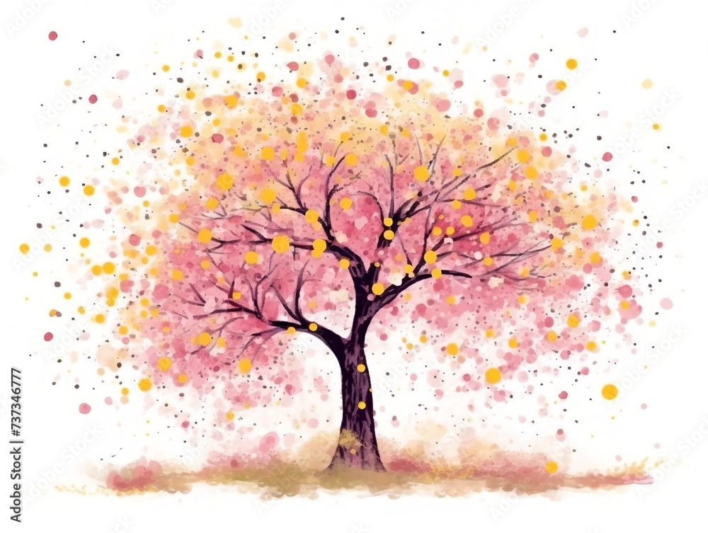 Fototapeta premium Blooming cherry tree illustration