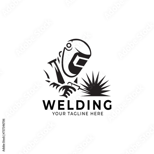 Welding company logo design, welder logo vector illustration