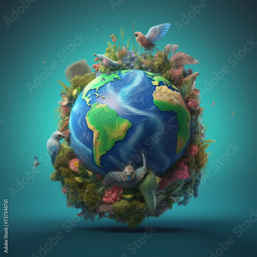 3D model of earth with plants on isolated background - ai generative