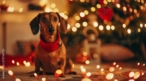 Dachshund presente no Dia dos Namorados. Casal apaixonado em casa photo