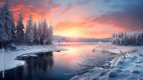 Picturesque winter landscape with snow covered © Waji