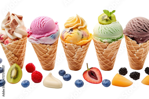 A collection of delicious ice creams. Isolated on a transparent white background.