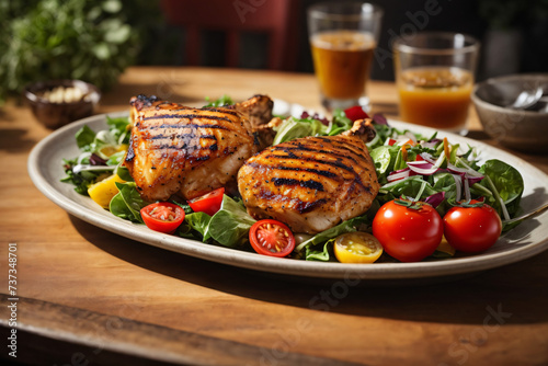 Grill Piri Piri chicken with Green Salad, Tomato