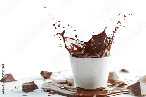 Dark chocolate splash isolated on white transparent background. photo