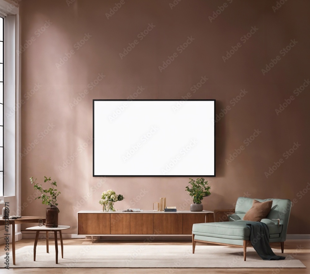 Mockup of picture frames on minimal, stylish room with soft daylight generative ai art Mockup of picture frames on minimal, stylish room with soft daylight generative ai art