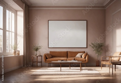 Mockup of picture frames on minimal, stylish room with soft daylight generative ai art
