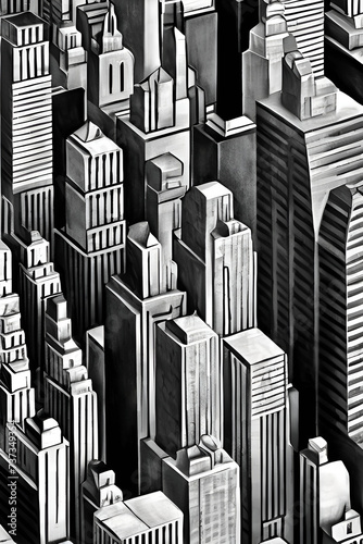 skyline of a city  cubism art  New york cityscape