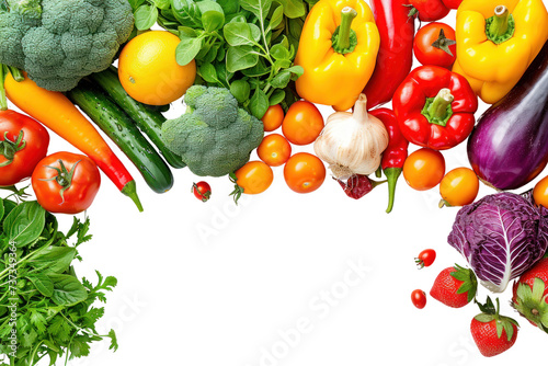 Fototapeta Naklejka Na Ścianę i Meble -  Banner from various fruits and vegetables isolated on white transparent background.