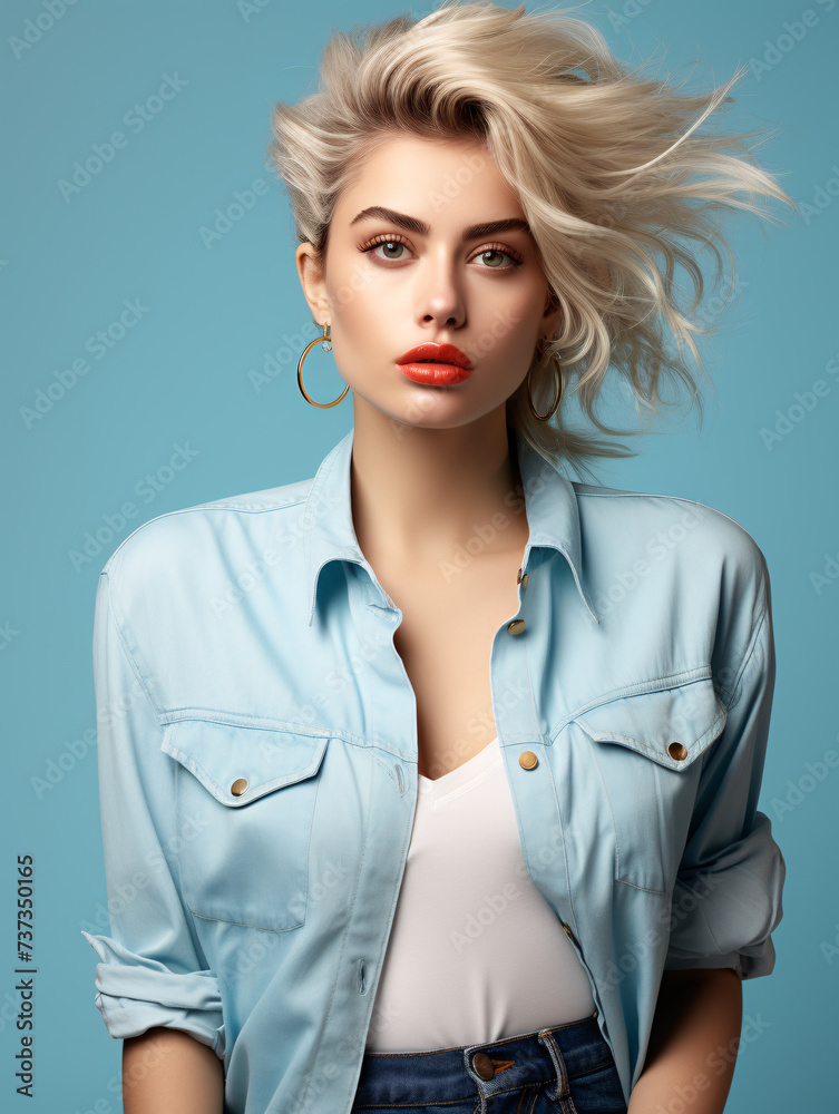Portrait of blond woman wearing casual outfit Portrait of blond woman wearing casual outfit