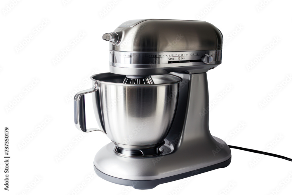 Silver food processor on transparent white background