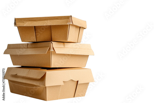 Set of cardboard or paper food containers isolated on transparent white background. photo