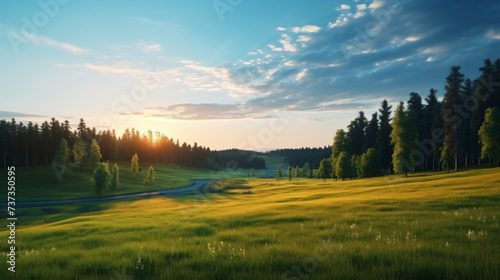 Rural Landscape At Green Background Countryside