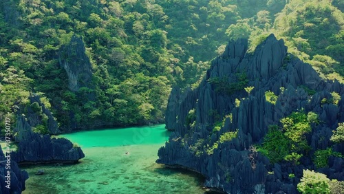 Aerial view of the rocks of Miniloc Island photo