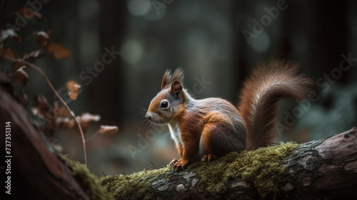 Red Squirrel Sits In The Natural Forest Environment © stockLines