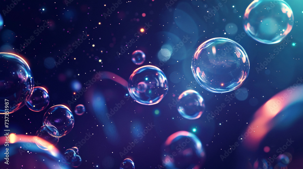 Neon Elegance: Vibrant Bubbles on Dark Blue Background Neon Elegance: Vibrant Bubbles on Dark Blue Background