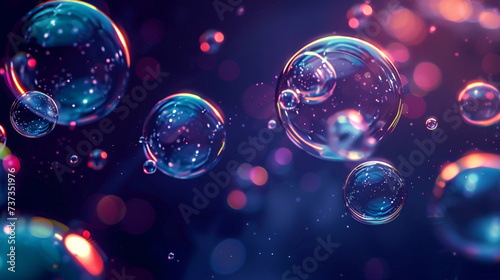 Glowing Neon Bubbles: Dark Blue Background Illuminated with Light