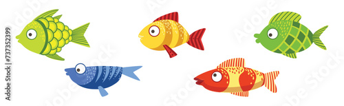 Cute Sea Fish as Aquarium Swimming Creature Vector Set