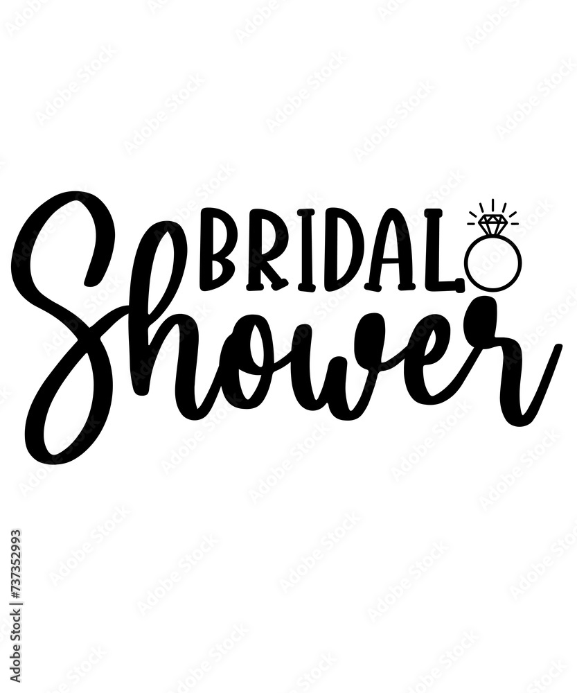 Fototapeta premium Wedding bridal shower design on plain white transparent isolated background for card, shirt, hoodie, sweatshirt, apparel, tag, mug, icon, poster or badge