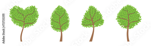 Green Forest Trees with Exuberant Tree Crown Vector Set