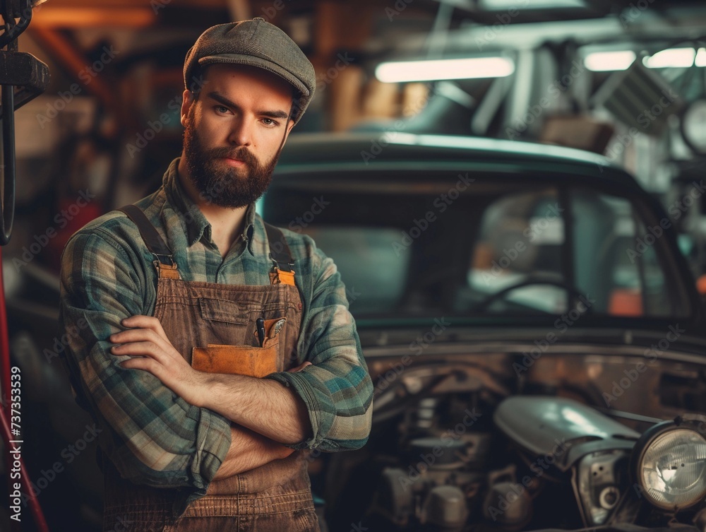 Confident Mechanic in Auto Repair Shop Confident Mechanic in Auto Repair Shop