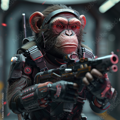 Express a mischievous monkey sporting a high-tech space trooper suit and handling a modern firearm-Enhanced-SR.jpg