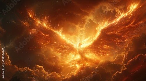 A mystical phoenix rising from the ashes observed by awe struck space travelers-standard-height