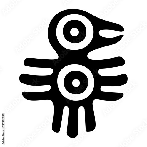 Fantastic bird symbol of ancient Mexico. Decorative Aztec flat stamp motif, showing a bird, as it was found in pre-Columbian Tenochtitlan, the historic center of Mexico City. Isolated illustration. photo