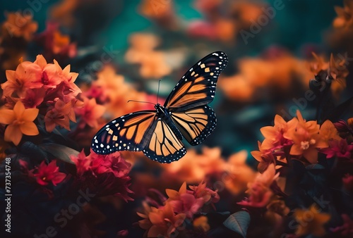 Monarch butterfly on flowers, natural background