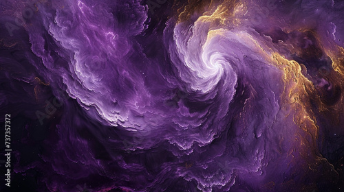 Interplay of cosmic swirls in midnight violet and radiant gold, forming an abstract portal to the mysteries of the universe. 