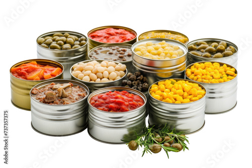 Canned food isolated on transparent white background. photo