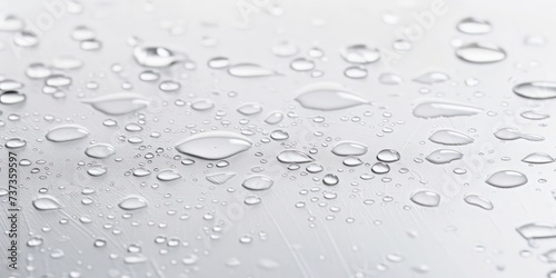 Raindrops delicately pattern on a pristine white glass, creating a serene and artistic scene