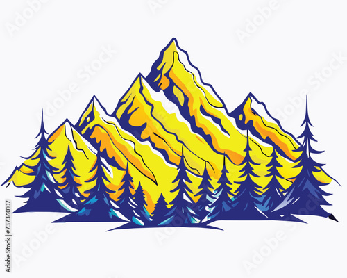 Montain and forest logo design illustration