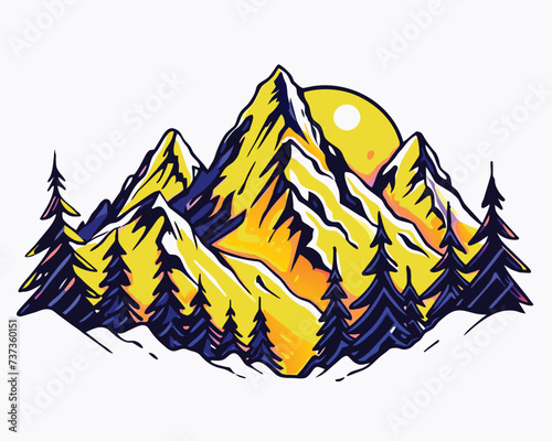 Montain and forest logo design illustration