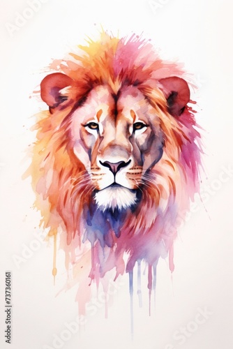 watercolor lion drawing with paints. art illustration of a wild animal on a white background. drops and splashes. © Svetlana