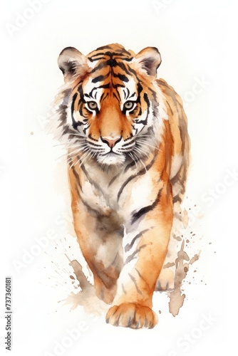 watercolor tiger drawing with paints. art illustration of a wild animal on a white background. drops and splashes.