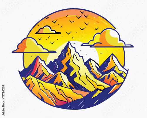 Montain and forest logo design illustration