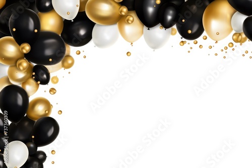 gold and black helium party balloons on a white background. Space for text. invitation to sale on black friday day