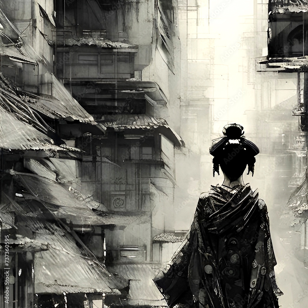 portrait of a geisha woman, japanese girl, female with cityscape in background, girl form japan portrait of a geisha woman, japanese girl, female with cityscape in background, girl form japan