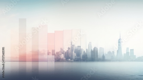 a blurred image of a city skyline with a reflection in the water , generated by AI