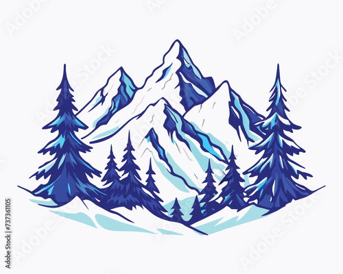 Montain and forest logo design illustration