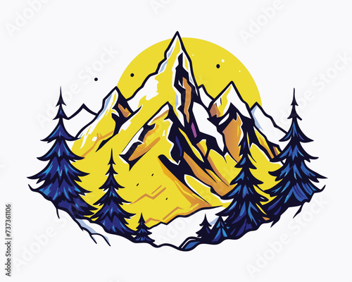 Montain and forest logo design illustration