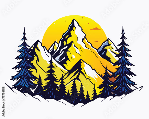 Montain and forest logo design illustration
