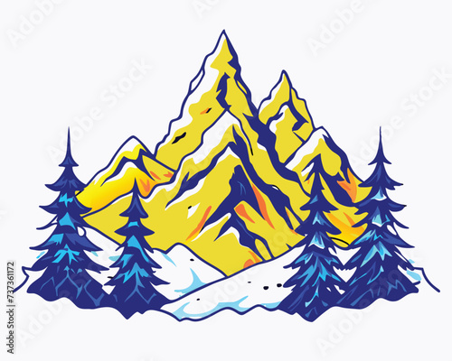 Montain and forest logo design illustration