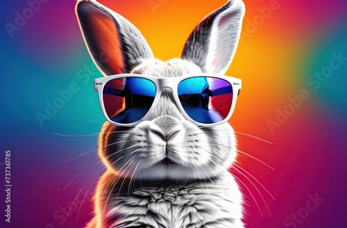 Cool bunny with sunglasses on colorful background. © Kseniya Ananko