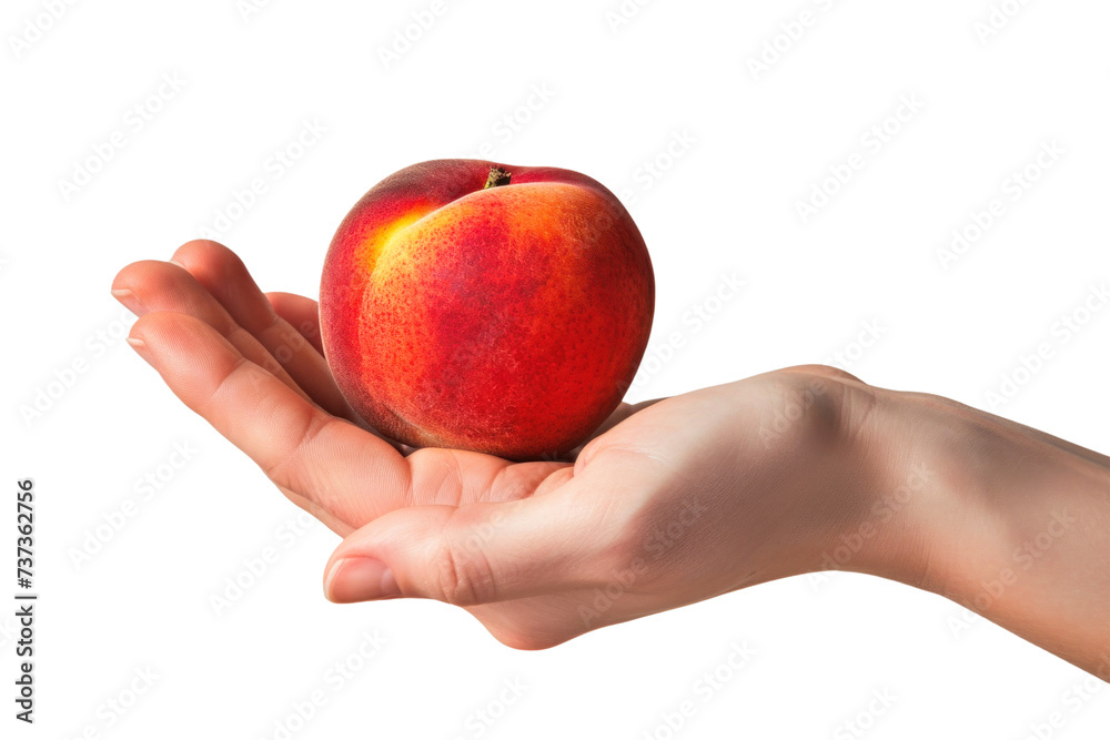 A hand securely holds a piece of ripe fruit in its palm, showcasing the freshness and quality of the produce. Isolated. A hand securely holds a piece of ripe fruit in its palm, showcasing the freshness and quality of the produce. Isolated.