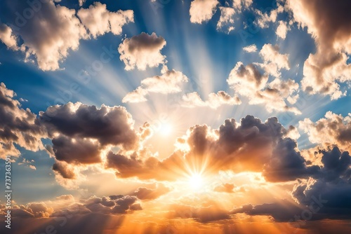 Hot Summer Sky with clouds and Sunrays